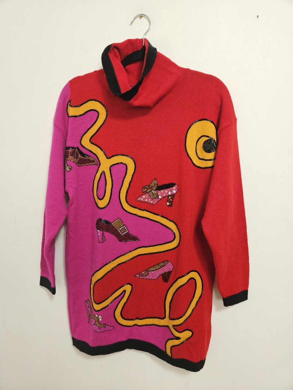 VTG 90s Escada Intarsia Tunic Sweater Sz S Multicolor Embellished Wool Angora